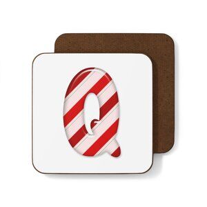 Personalized Candy Cane Letter Hardboard Back Coaster Custom Made Holiday Gifts